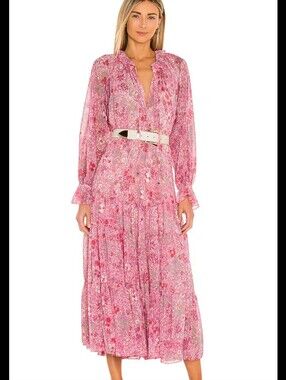 Free People Feeling Groovy Summertime Pink Floral Long Sleeve Maxi Dress S